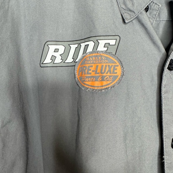 Men’s Harley Davidson Gray Button Down Short Sleeve Shirt Pistons Power Mechanic - Picture 3 of 8
